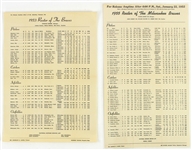 1953-61 Milwaukee Braves Laminated Schedule Placemats & Roster Sheets - Lot of 16 w/ 1 Signed by Joe Adcock (JSA)