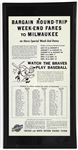 1953 Milwaukee Braves 10" x 20" Framed Chicago & North Western Railway System Weekend Fare Broadside