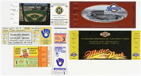 1958-2001 Milwauke Braves & Brewers Full Ticket & Stub Collection - Lot of 6 w/ 1958 World Series, 1982 ALCS, Robin Yount 3000th Hit & More
