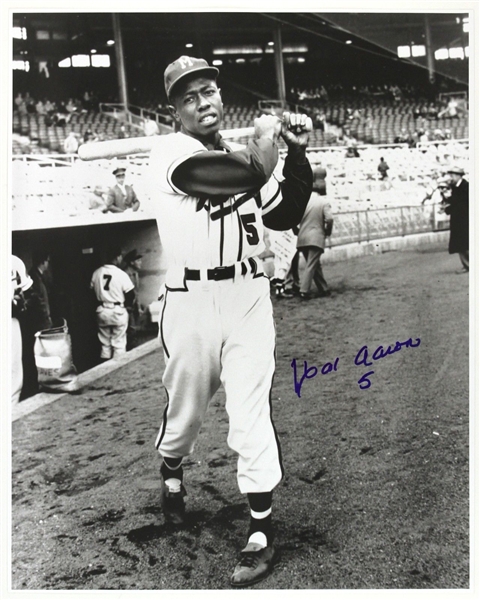 1954 Hank Aaron Milwaukee Braves Rookie #5 Signed LE 16x20 B&W Photo (JSA)