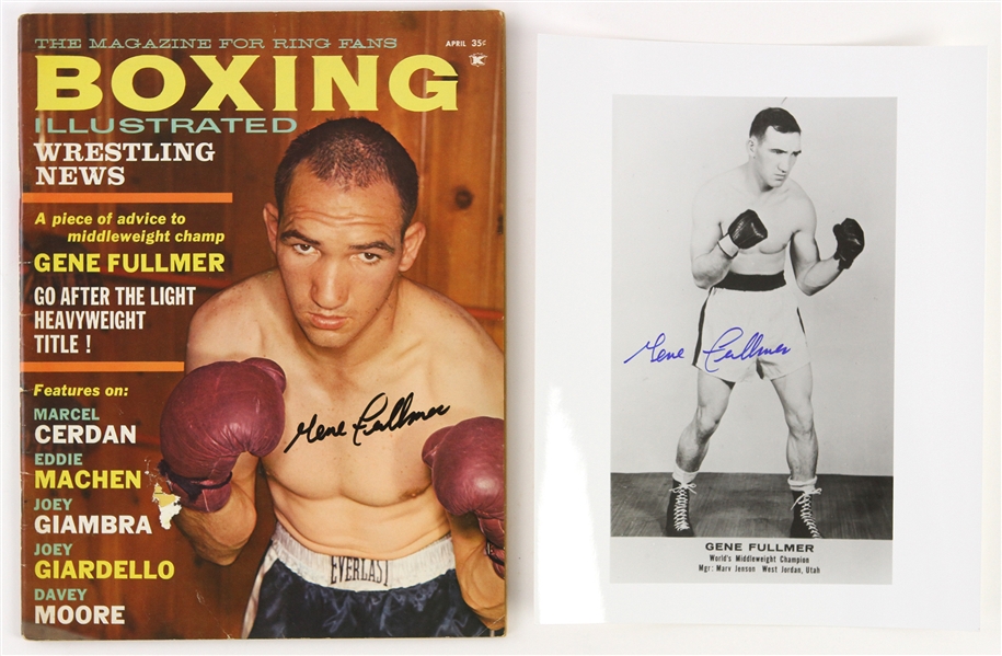 1950s Gene Fullmer Autographed Magazine & Photo JSA