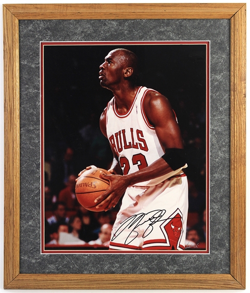 1990s Michael Jordan Chicago Bulls Secretarial Signed 23" x 27" Framed Photo