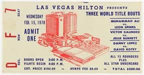 1978 (February 15) Muhammad Ali Leo Spinks Las Vegas Hilton Heavyweight Title Fight Ticket Stub