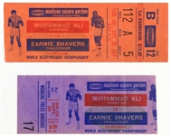 1977 (September 29) Muhammad Ali Earnie Shavers Madison Square Garden Heavyweight Title Fight Ticket & Ringside Press Stub - Lot of 2