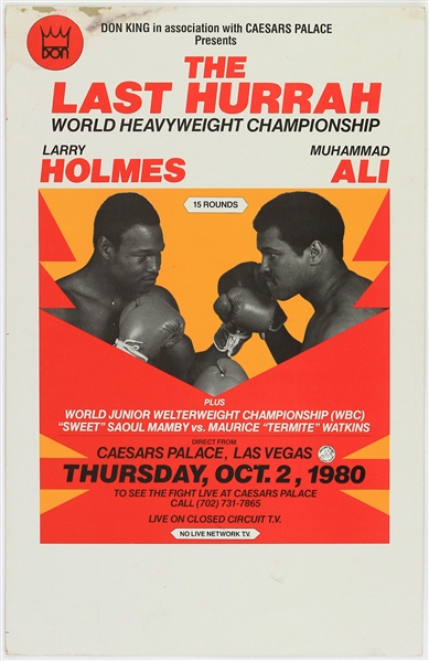 1980 (October 2) Larry Holmes Muhammad Ali Heavyweight Title Fight 14" x 21.5" Broadside
