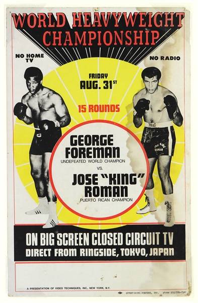 1973 (August 31) George Foreman Jose King Roman 14" x 22" Heavyweight Title Fight Closed Circuit Broadside