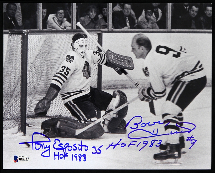 2000s Bobby Hull Tony Esposito Chicago Blackhawks Signed 8" x 10" Photo (Beckett Autnetication)