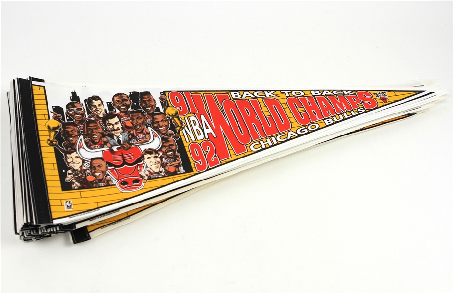 1991-1992 Chicago Bulls Back to Back World Champs 30" Pennants (Lot of 50)