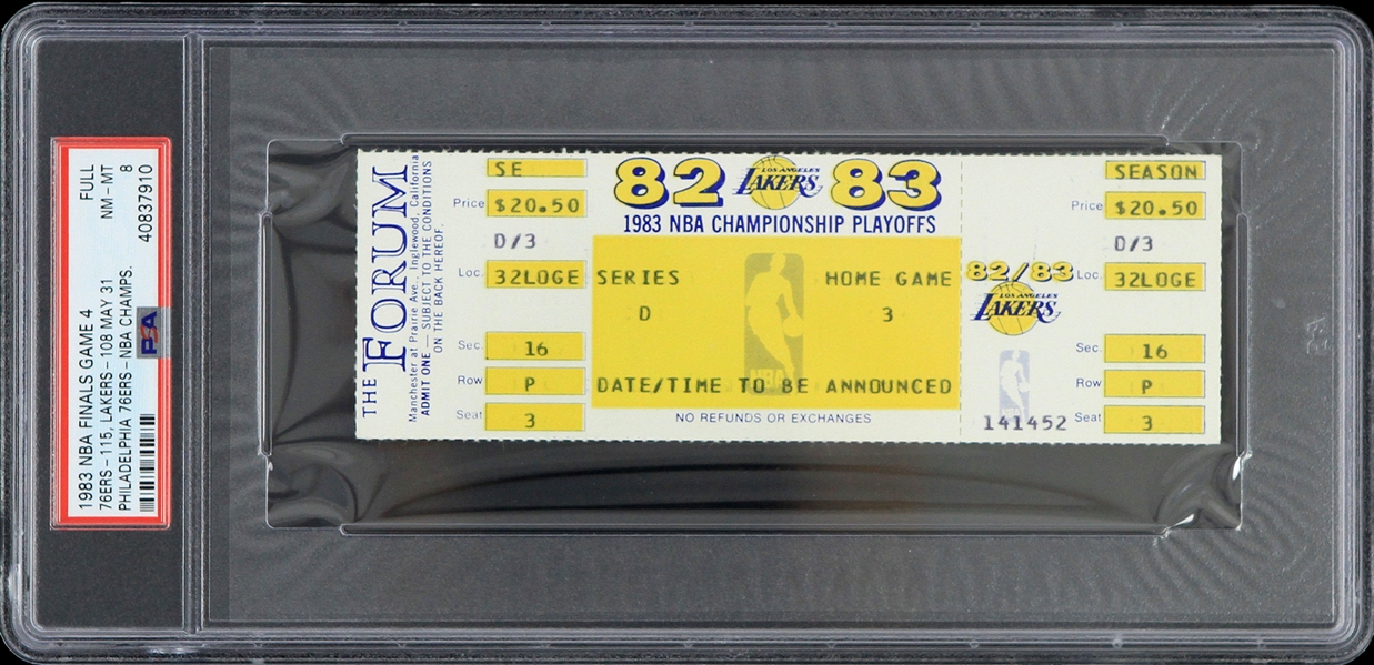 1983 Philadelphia 76ers vs Los Angeles Lakers NBA Finals Game 4 Full Ticket (PSA NM-MT Slabbed)