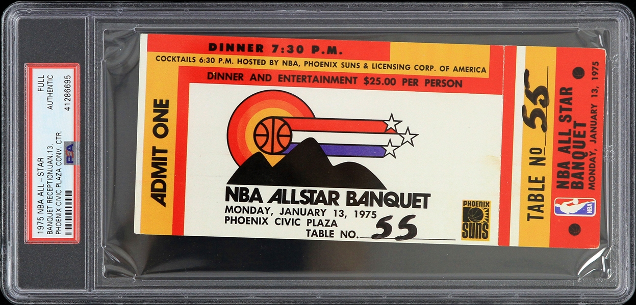 1975 NBA All Star Banquet Reception Full Ticket (PSA Slabbed Authentic)