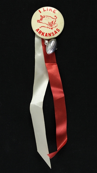 1960s Arkansas Razorbacks "I Like Arkansas" 8" Pin w/ Ribbon 