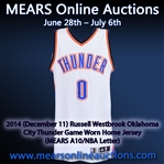 2014 (December 11) Russell Westbrook Oklahoma City Thunder Game Worn Home Jersey (MEARS A10/NBA Letter)