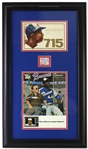 1974 Hank Aaron Milwaukee Braves Scorebook & 715th Home Run Ticket Stub within 17"x 29" Frame