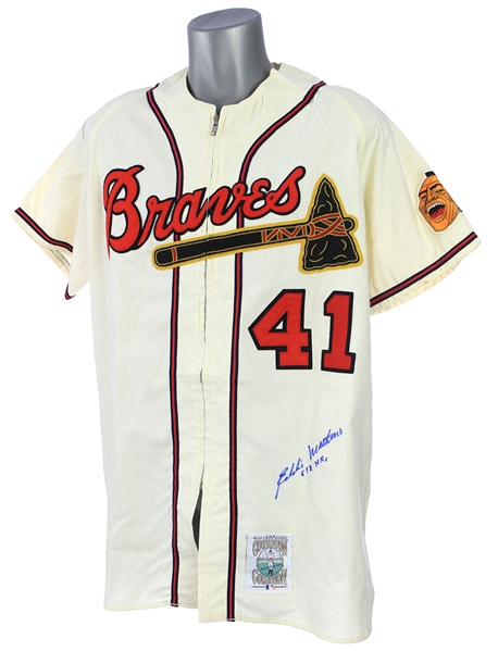 1990s Eddie Mathews Milwaukee Braves Signed Mitchell & Ness 1957 Throwback Jersey (JSA)