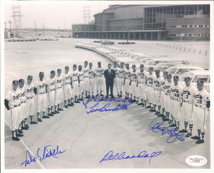 1958 Del Crandall Lou Burdette Andy Pafko Felix Mantilla Juan Pizarro Carlton Willey Milwaukee Braves Signed 8" x 10" Photo (*JSA*)