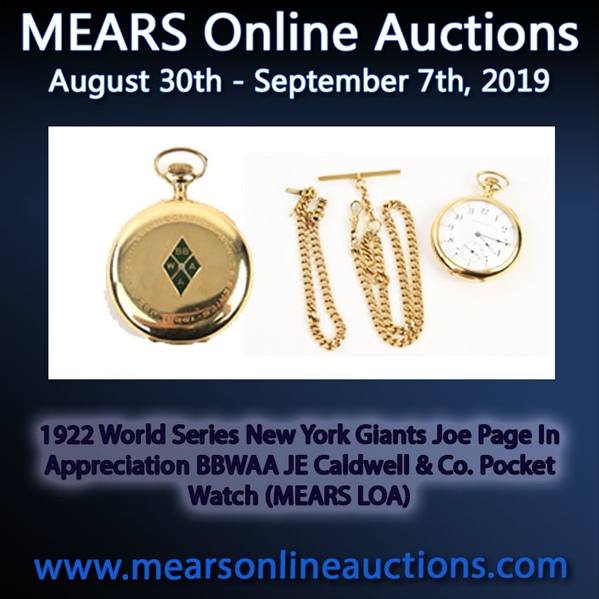 1922 World Series New York Giants Joe Page In Appreciation BBWAA JE Caldwell & Co. Pocket Watch (MEARS LOA)