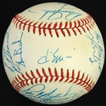 1991 Chicago Cubs Team Signed OAL Brown Baseball w/ 24 Signatures Including Greg Maddux, Ryne Sandberg, Andre Dawson & More (JSA)