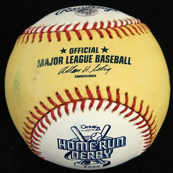 2005 (July 11) Mark Teixeira Texas Rangers OML Selig Home Run Derby Used Gold/White Money Ball (MEARS LOA/MLB Hologram)
