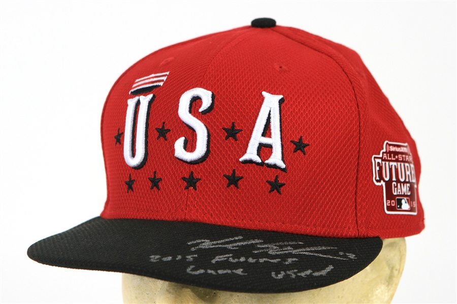 2015 Kyle Schwarber Chicago Cubs Signed & Inscribed Team USA Futures Game Cap (MEARS LOA/JSA)