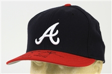 2003 Andruw Jones Atlanta Braves Signed & Inscribed Game Worn Cap (MEARS LOA/JSA)