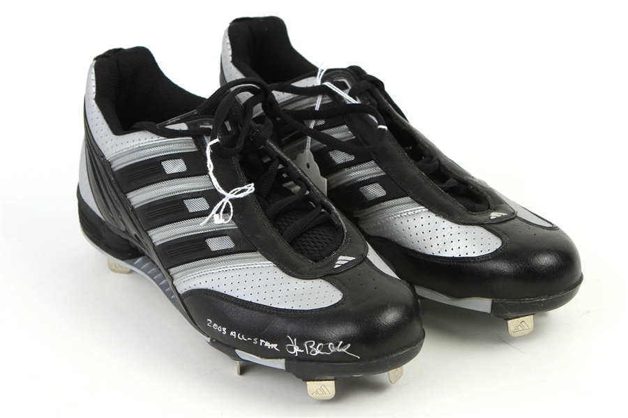 2003 Hank Blalock Texas Rangers Signed & Inscribed Adidas All Star Game Worn Cleats (MEARS LOA/JSA)