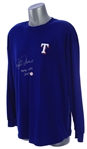 2003 Rafael Palmeiro Texas Rangers Signed & Inscribed Game Worn Undershirt (MEARS LOA/JSA)