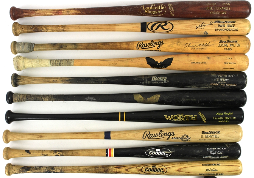 1985-2002 Chicago Cubs Professional Model Game Used Bat Collection - Lot of 10 w/ 2 Signed Including Mark Grace, Jerome Walton & More (MEARS LOA/JSA)