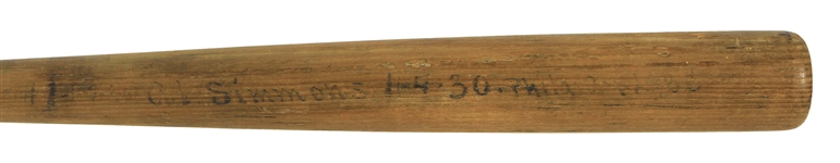 1930 Al Simmons Philadelphia Athltics H&B Louisville Slugger Professional Model Sidewritten Lathe Bat (MEARS LOA)