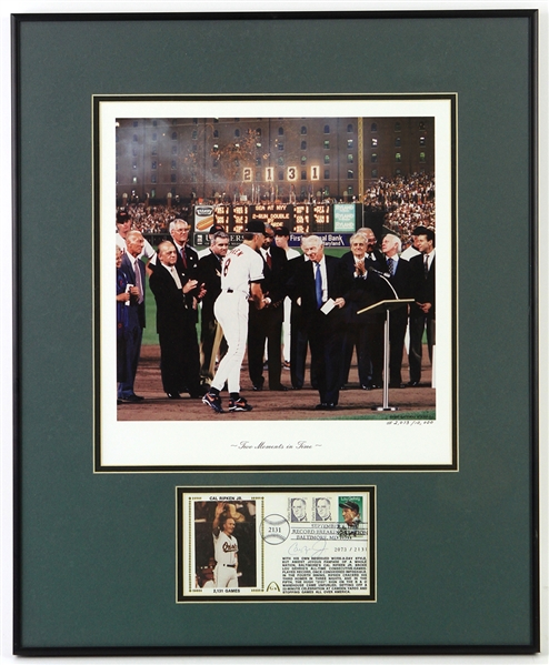1995 Cal Ripken Baltimore Orioles 18" x 22" Framed 2,131st Consecutive Game Display w/ Photo & Signed First Day Envelope (JSA) 2073/10000