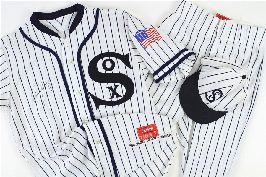 1990 (July 11) Lance Johnson Chicago White Sox Signed Game Worn 1917 Throwback Home Uniform (MEARS LOA/JSA)