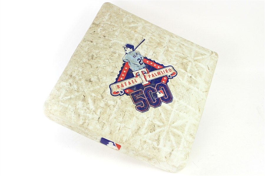 2003 (June 14) Texas Rangers Florida Marlins Game Used Base w/ Rafael Palemiro 500 HR Graphic (MEARS LOA/MLB Hologram)