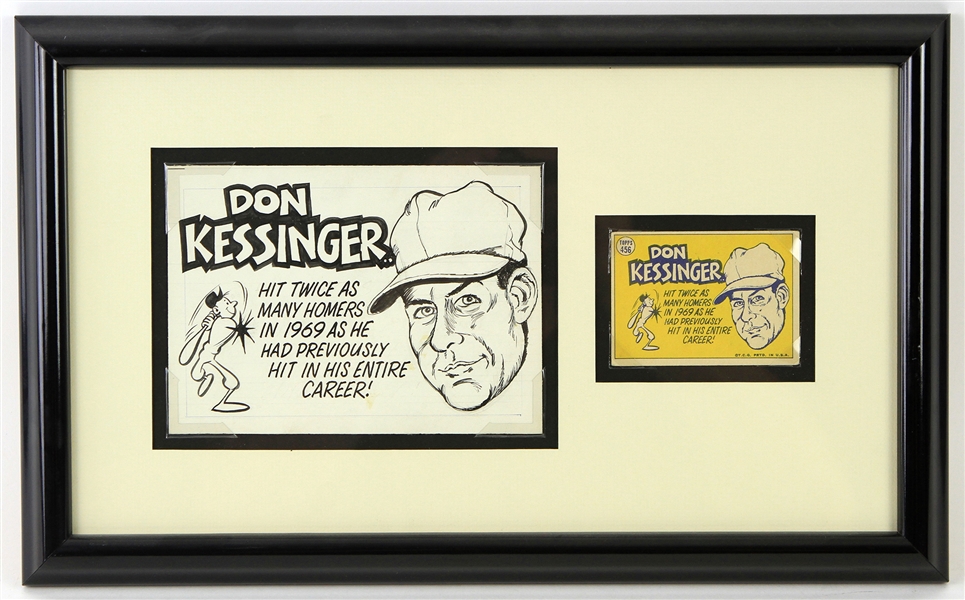 1970 Don Kessinger Chicago Cubs 11" x 17" Framed Display w/ 1970 Topps All Star Card & Original Art