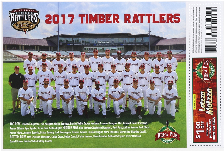 2017 Timber Rattlers Brew Pub Pizza 8"x 10" Team Photo 