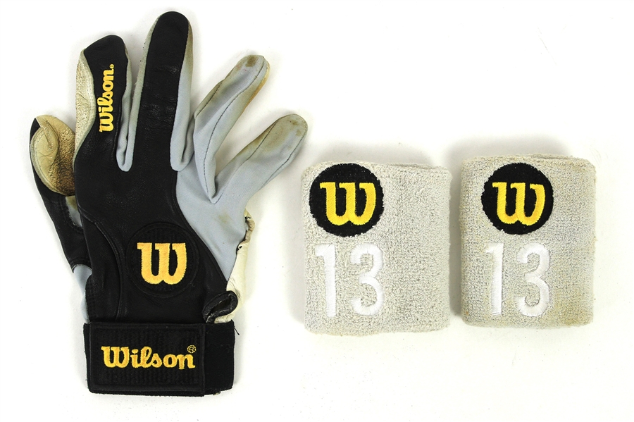 1991-97 Ozzie Guillen Chicago White Sox Game Worn Wilson Batting Glove & Wristbands (MEARS LOA)