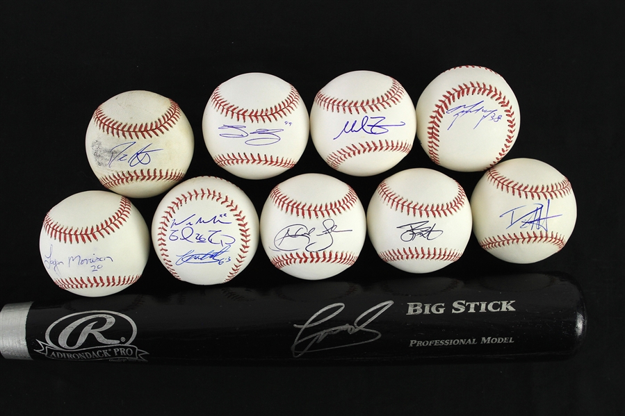 2010s Seattle Marines Signed OML Selig Baseballs & Rawlings Adirondack Bat - Lot of 10