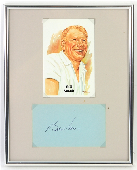 1980s Bill Veeck Chicago White Sox 9" x 11" Framed Display w/ Perez Steele Postcard & Signed Cut (JSA)