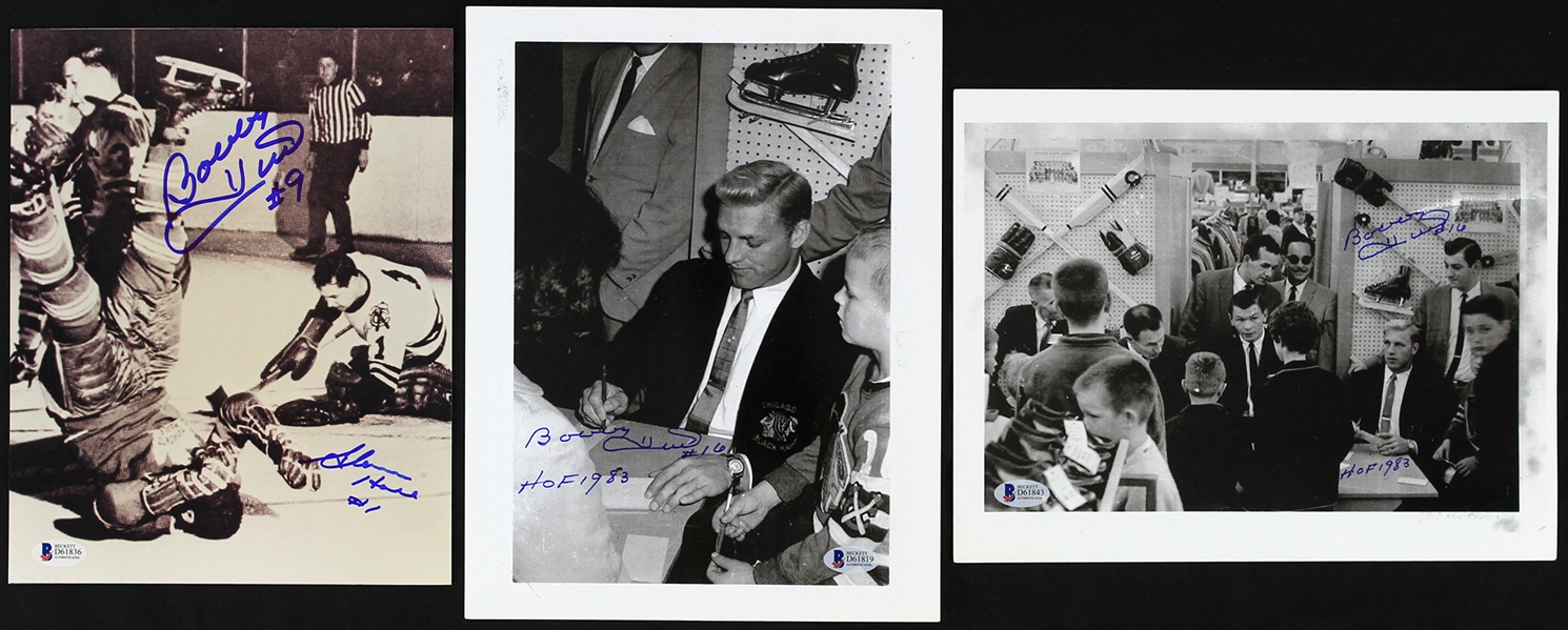 2000s Bobby Hull Chicago Blackhawks Signed 8" x 10" Photos - Lot of 3 (Beckett)