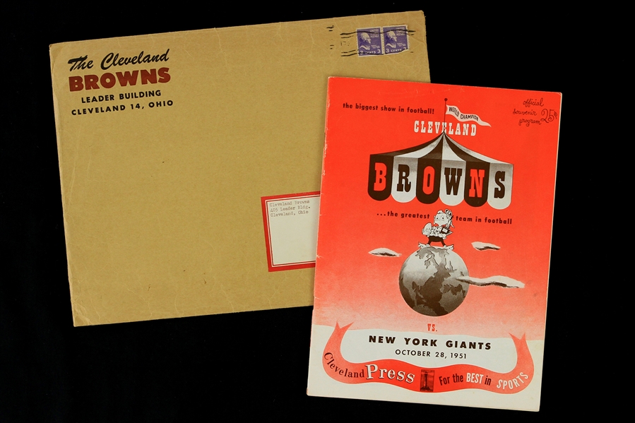 1951 Cleveland Browns New York Giants Program w/ Original Mailing Envelope(JSA)