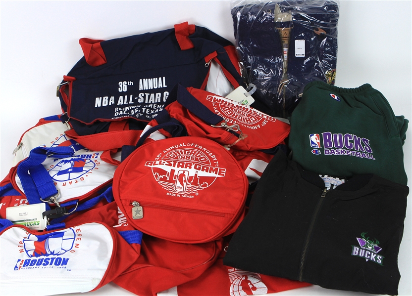 1986-97 NBA All Star Game Milwaukee Bucks Duffel Bag & Apparel Collection - Lot of 11