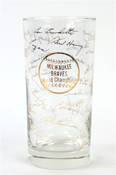 1957 Milwaukee Braves World Champions Facsimile Signature Drinking Glass