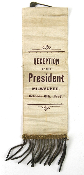 1887 Grover Cleveland 22nd President of the United States 2" x 7" Milwaukee Reception Ribbon