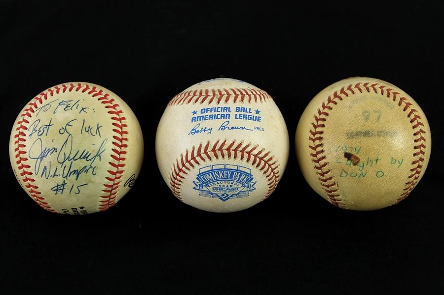 1974-91 Game Used & Signed Baseball Collection - Lot of 3 w/ Comiskey Park Inaugural Year & More (MEARS LOA)