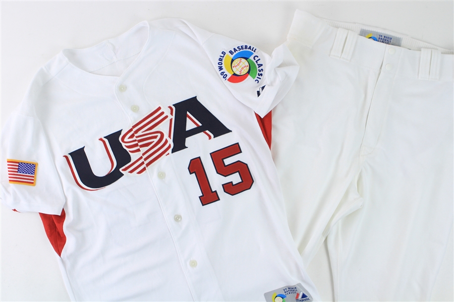 2009 Dustin Pedroia Team USA Signed Game Worn World Baseball Classic Uniform (MEARS A10/JSA)
