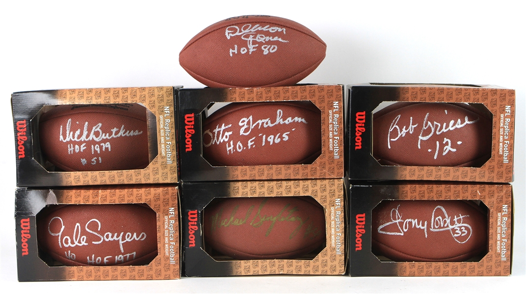 1990s-2000s Signed Football Collection - Lot of 12 w/ Johnny Unitas, Ray Nitschke, Gale Sayers, Deacon Jones & More (JSA)