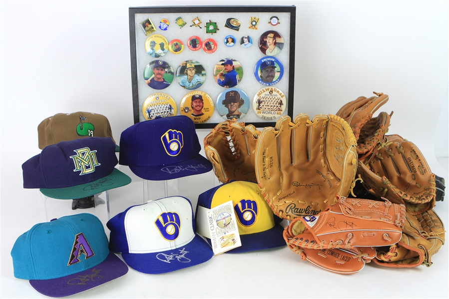 1970s-2000s Robin Yount Memorabilia Collection - Lot of 42 w/ Signed Caps, Signed Bats, Gloves, Pinbacks & More (JSA)