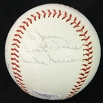 1960's Willie Mays Duke Snider Juan Marichal Signed ONL Giles Baseball (*JSA*)
