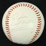 1960's Willie Mays Duke Snider Juan Marichal Signed ONL Giles Baseball (*JSA*)