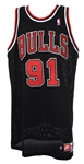1997-98 Dennis Rodman Chicago Bulls Signed Game Worn Alternate Uniform (MEARS A10) NBA Champions
