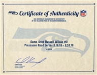 2018 Russell Wilson Seattle Seahawks Game Worn Preseason Jersey (MEARS A10/Team COA)