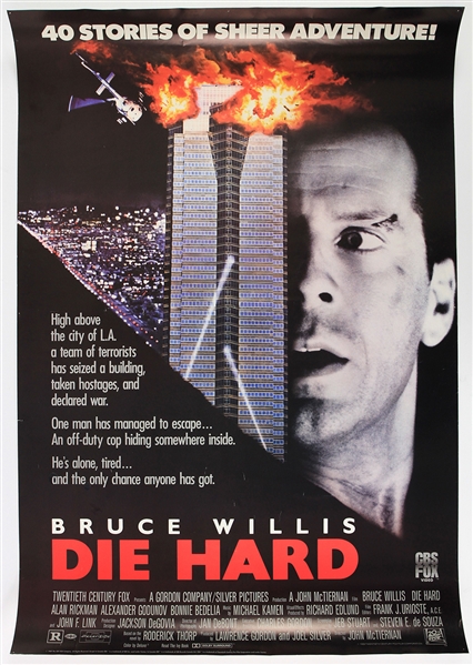 1989 Die Hard Bruce Willis 25.5" x 38" CBS Fox Video Movie Poster